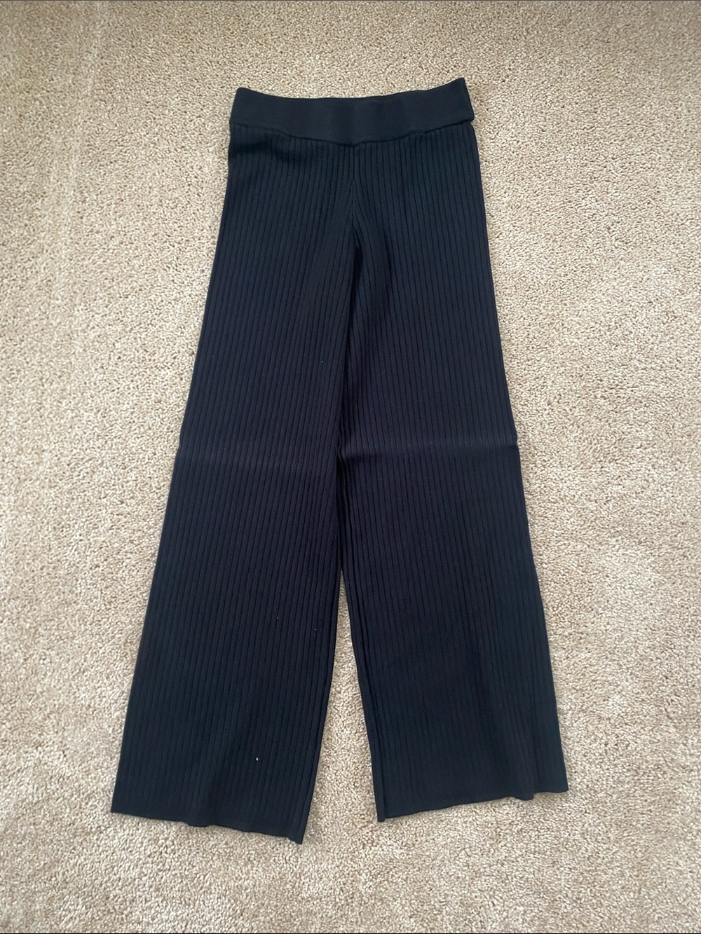 Marled Black Ribbed Wide-Leg Knit Pants